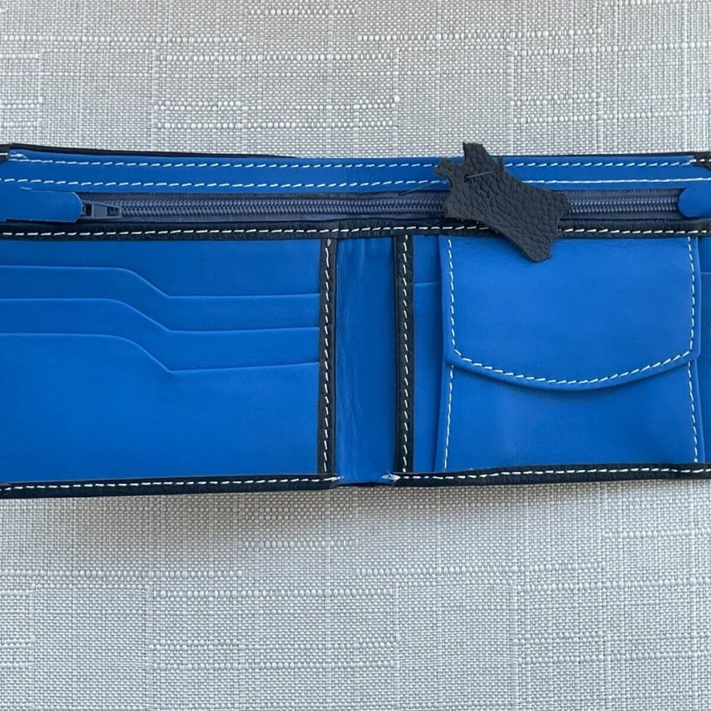 Black/Blue Billfold Genuine Leather Card Holder Bifold Handmade Wallet Purse